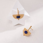 Sterling Silver Scalloped Lapis Earrings - floysun