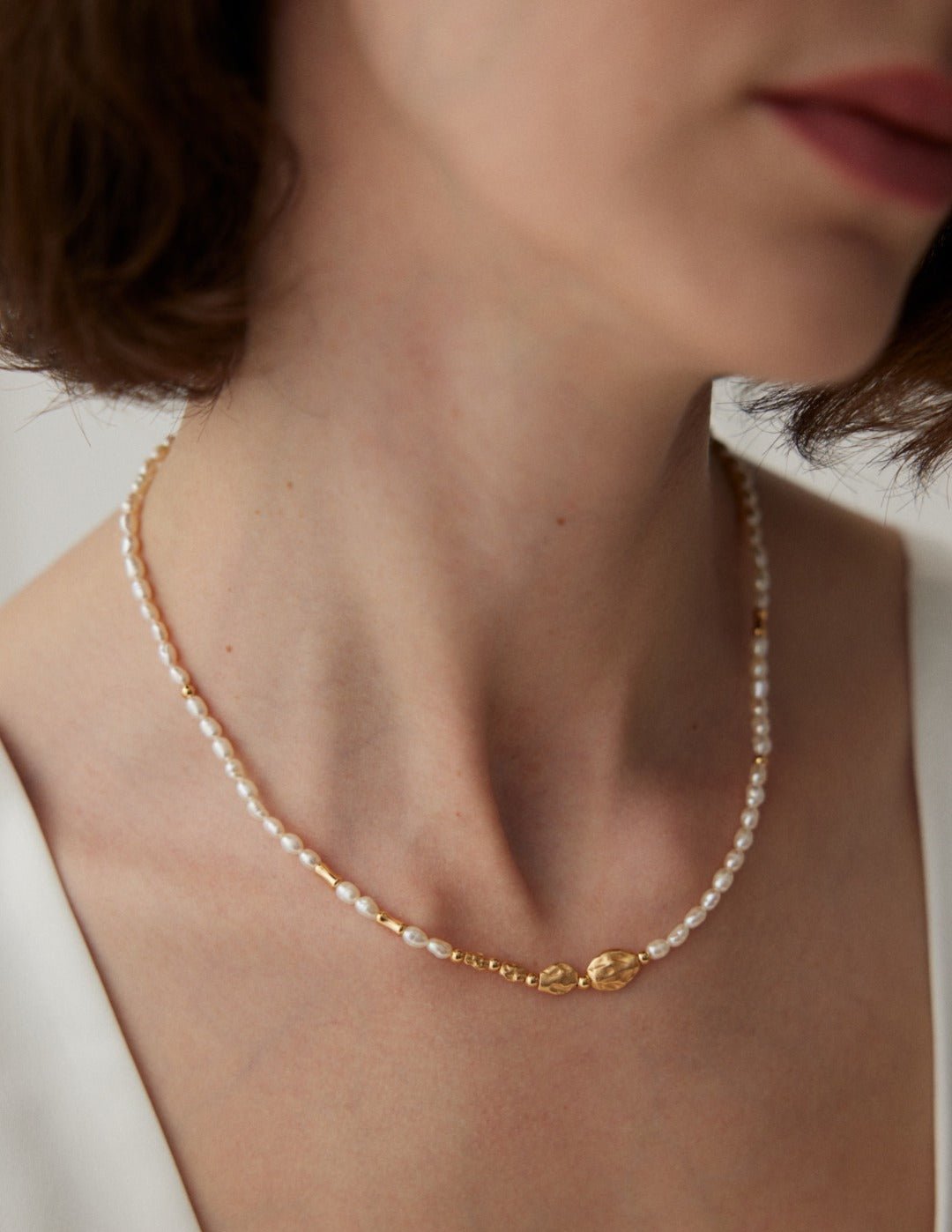 Sterling Silver Spliced Pearl Gold Necklace - floysun