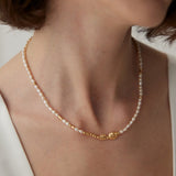 Sterling Silver Spliced Pearl Gold Necklace - floysun