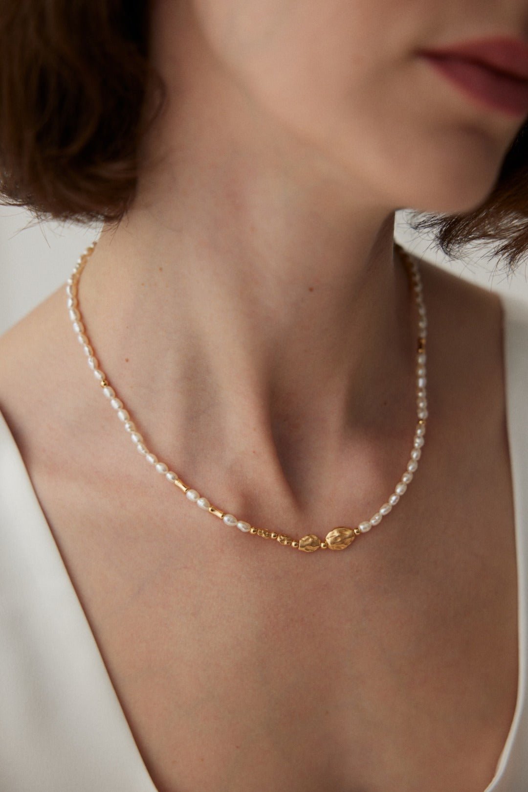 Sterling Silver Spliced Pearl Gold Necklace - floysun