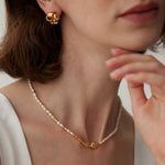 Sterling Silver Spliced Pearl Gold Necklace - floysun