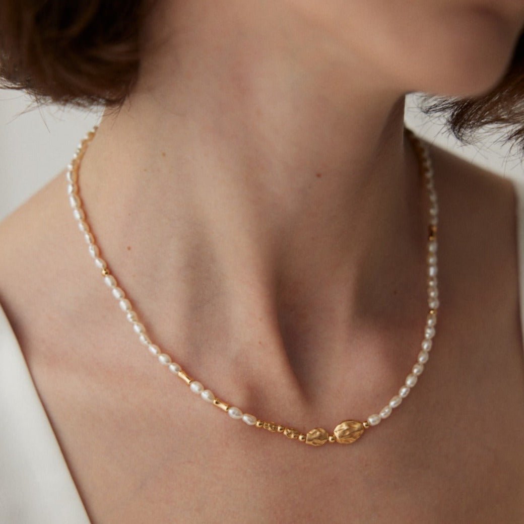 Sterling Silver Spliced Pearl Gold Necklace - floysun