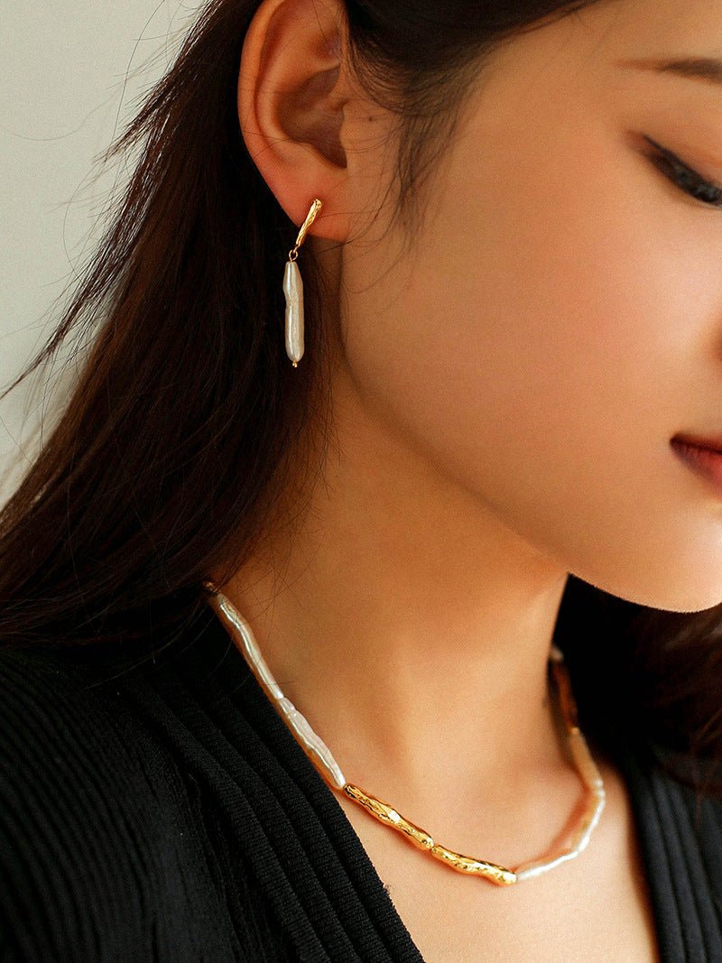 Streamer Toothpick Baroque Pearl Earrings - floysun