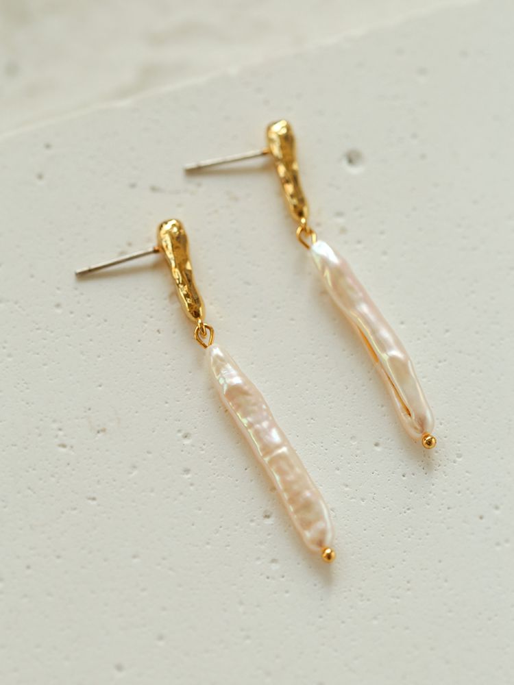 Streamer Toothpick Baroque Pearl Earrings - floysun