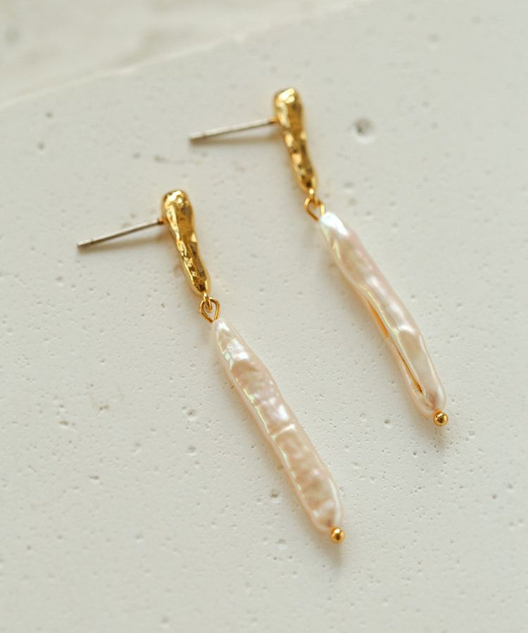 Streamer Toothpick Baroque Pearl Earrings - floysun