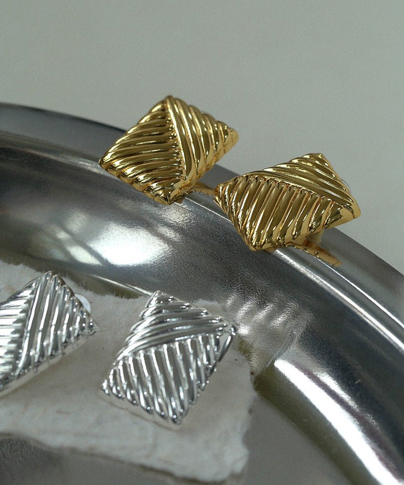 Striped Texture Square Metal Earrings - floysun