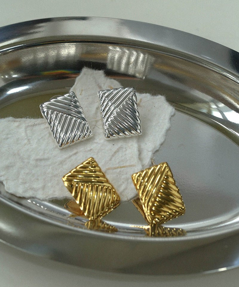 Striped Texture Square Metal Earrings - floysun