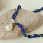 Stunning Lapis Lazuli Baroque Pearl Pendant Necklace - floysun