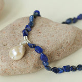 Stunning Lapis Lazuli Baroque Pearl Pendant Necklace - floysun