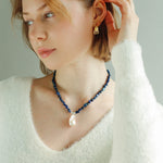 Stunning Lapis Lazuli Baroque Pearl Pendant Necklace - floysun