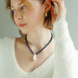 Stunning Lapis Lazuli Baroque Pearl Pendant Necklace - floysun