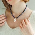 Stunning Lapis Lazuli Baroque Pearl Pendant Necklace - floysun