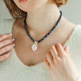 Stunning Lapis Lazuli Baroque Pearl Pendant Necklace - floysun