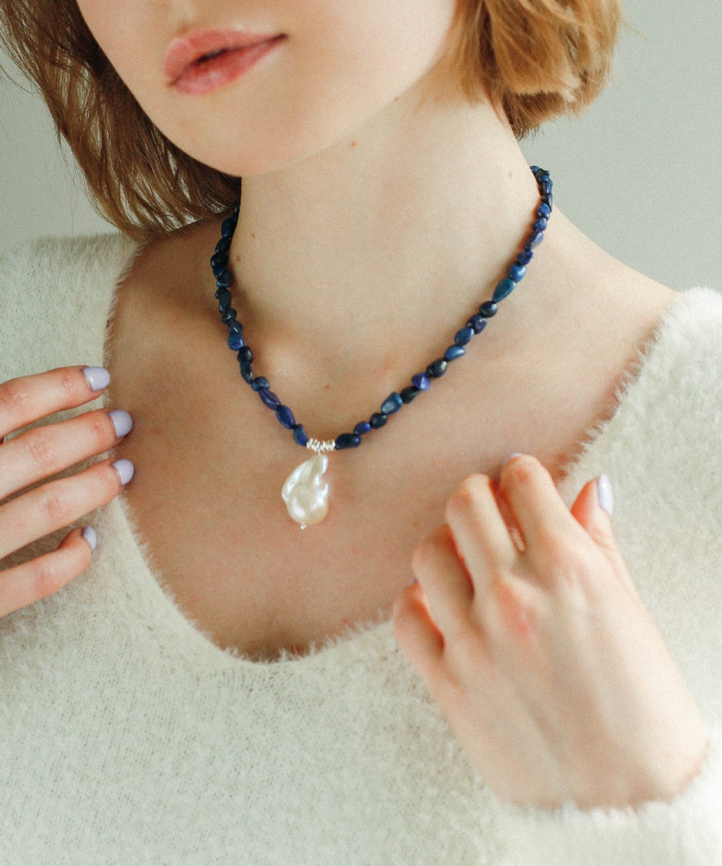 Stunning Lapis Lazuli Baroque Pearl Pendant Necklace - floysun