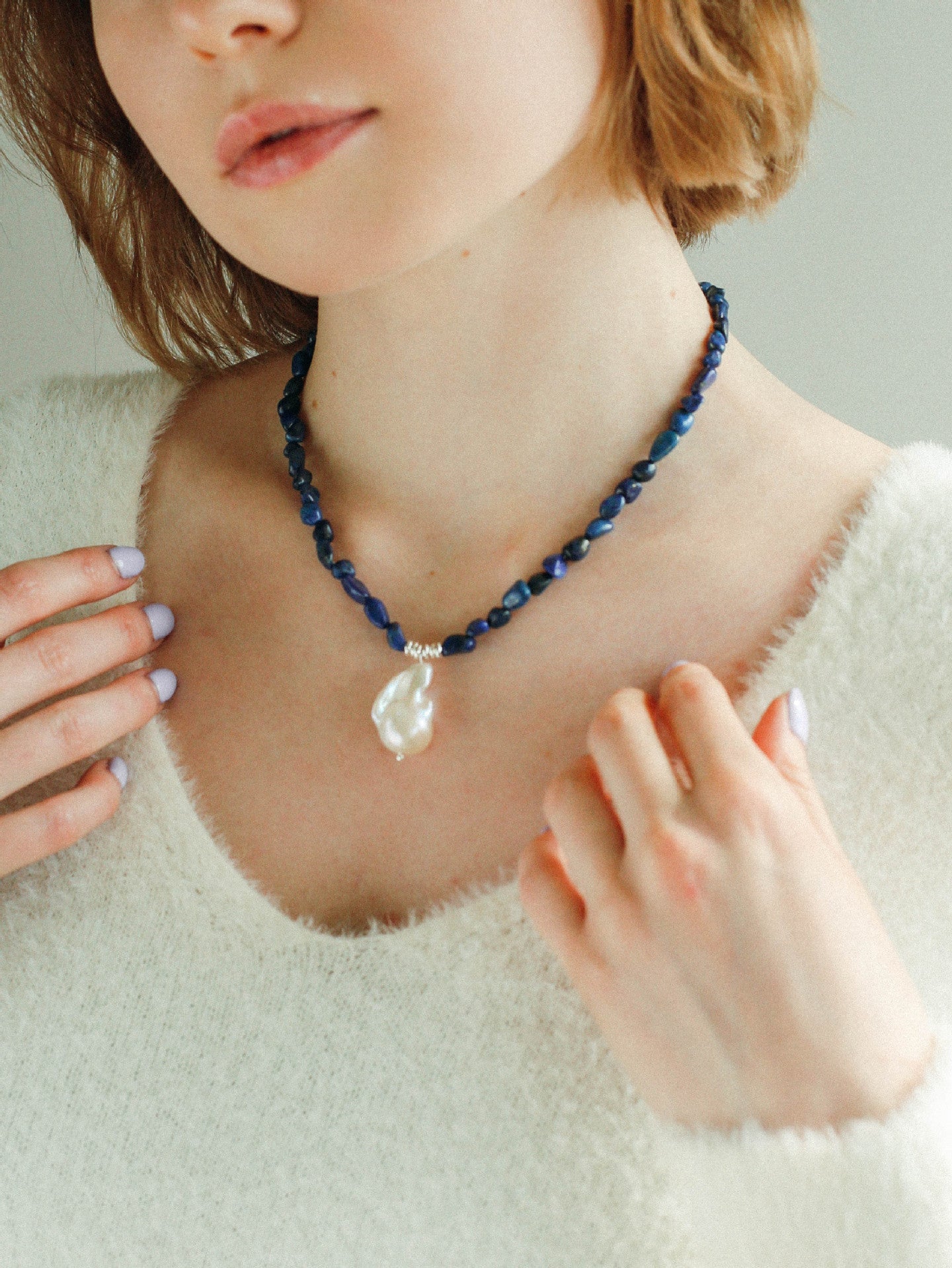 Stunning Lapis Lazuli Baroque Pearl Pendant Necklace - floysun