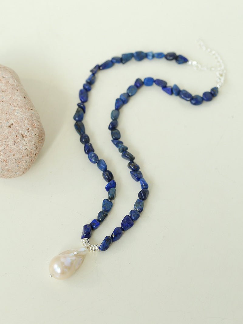 Stunning Lapis Lazuli Baroque Pearl Pendant Necklace - floysun