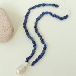 Stunning Lapis Lazuli Baroque Pearl Pendant Necklace - floysun