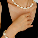 Stylish Baroque Pearl and Bead Beaded Bracelet with Magnetic Clasp - floysun