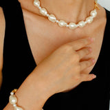 Stylish Baroque Pearl and Bead Beaded Bracelet with Magnetic Clasp - floysun