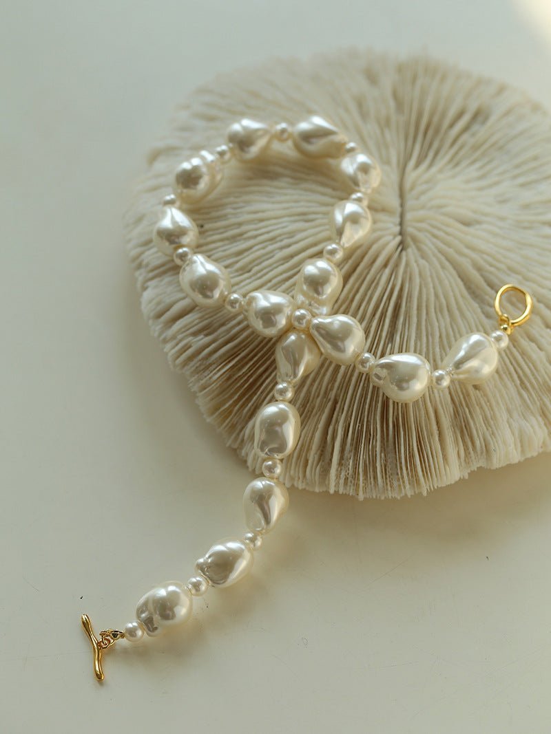 Stylish Baroque Pearl and Bead Beaded Necklace with OT Clasp - floysun