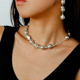 Stylish Baroque Pearl and Bead Beaded Necklace with OT Clasp - floysun