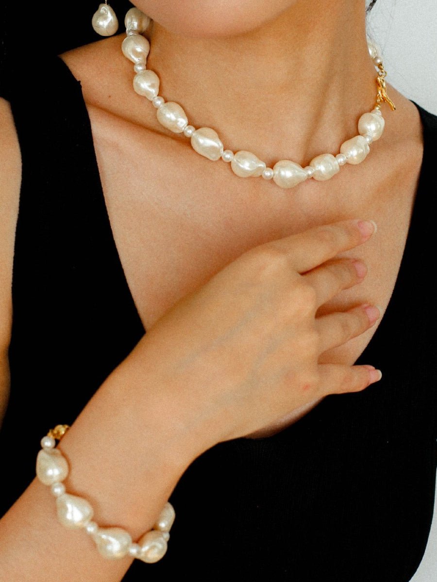 Stylish Baroque Pearl and Bead Beaded Necklace with OT Clasp - floysun