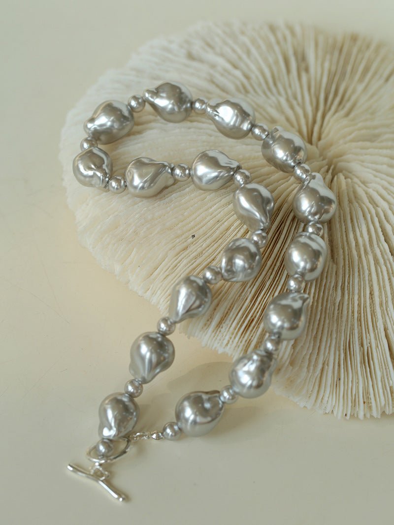 Stylish Baroque Pearl and Bead Beaded Necklace with OT Clasp - floysun