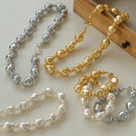 Stylish Baroque Pearl and Bead Beaded Necklace with OT Clasp - floysun