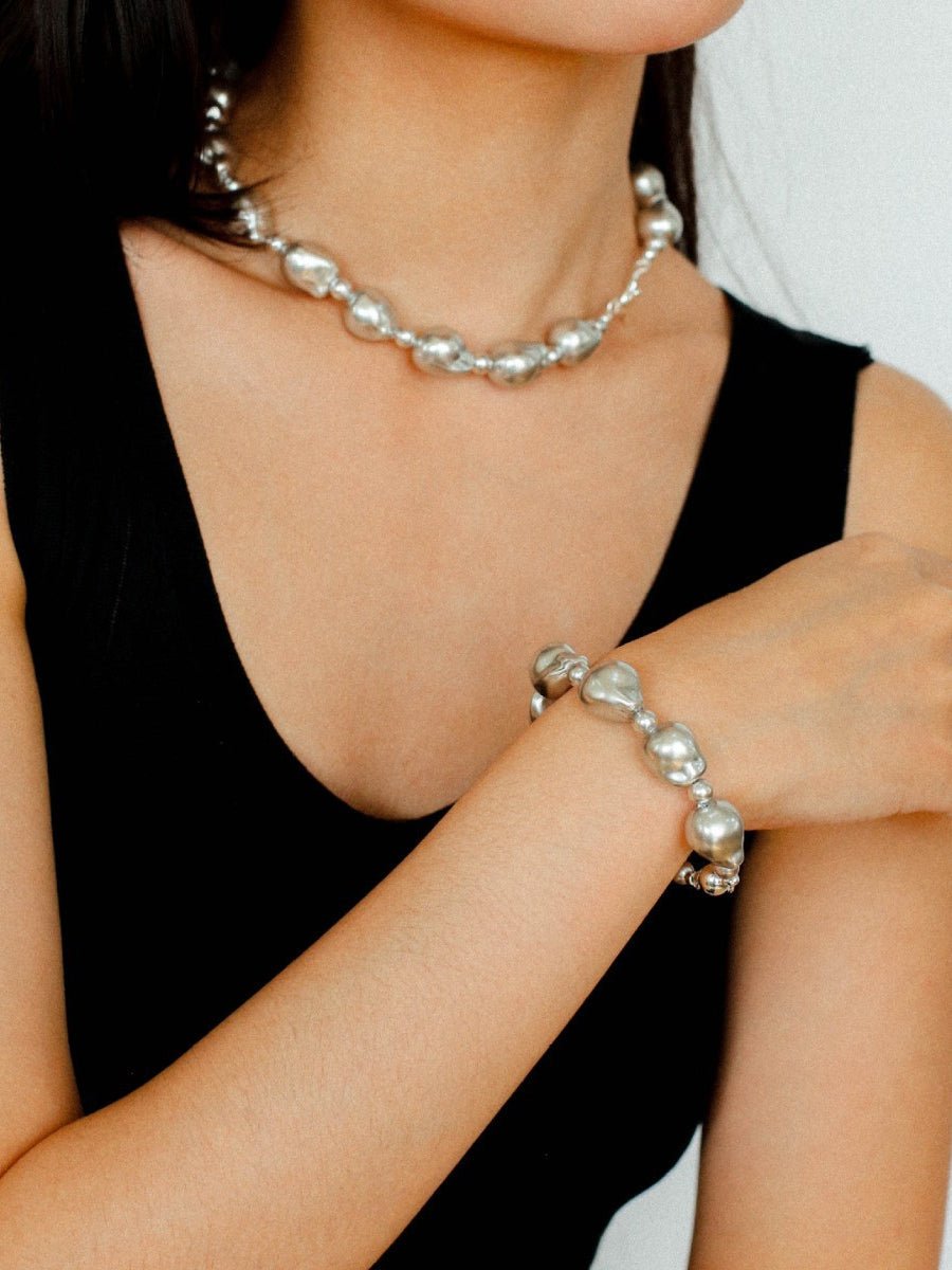 Stylish Baroque Pearl and Bead Beaded Necklace with OT Clasp - floysun