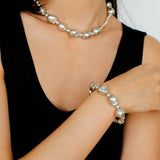 Stylish Baroque Pearl and Bead Beaded Necklace with OT Clasp - floysun