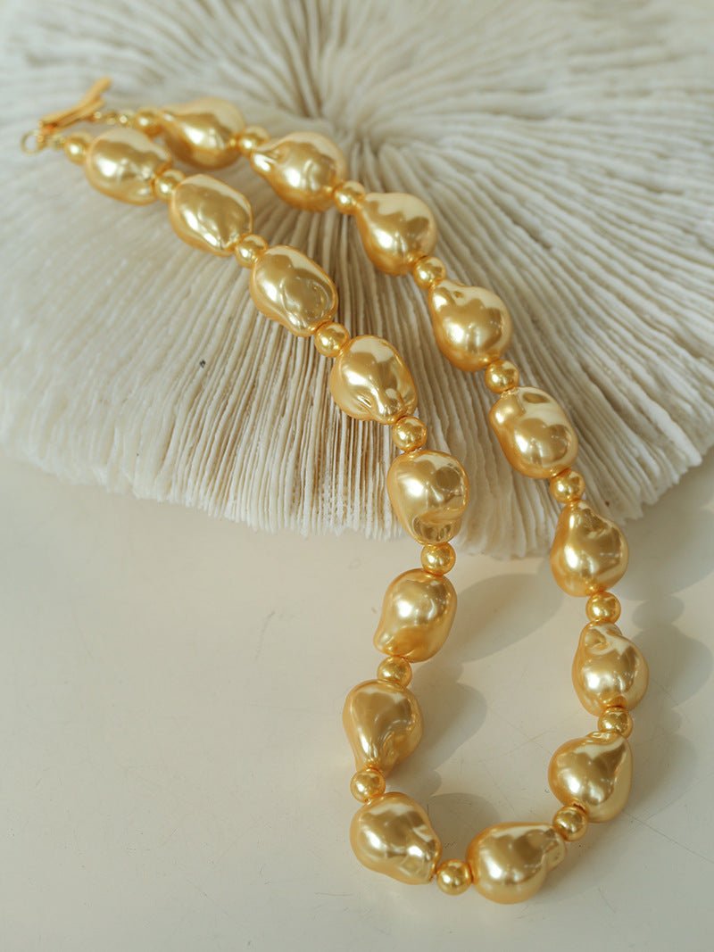 Stylish Baroque Pearl and Bead Beaded Necklace with OT Clasp - floysun