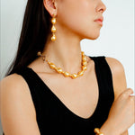 Stylish Baroque Pearl and Bead Beaded Necklace with OT Clasp - floysun