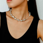 Stylish Baroque Pearl and Bead Beaded Necklace with OT Clasp - floysun