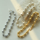 Stylish Baroque Pearl and Bead Beaded Necklace with OT Clasp - floysun