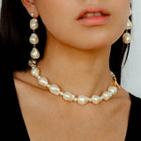 Stylish Baroque Pearl and Bead Beaded Necklace with OT Clasp - floysun