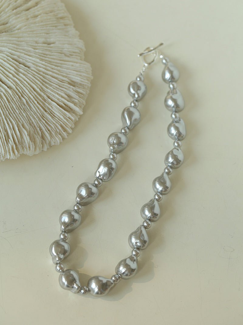 Stylish Baroque Pearl and Bead Beaded Necklace with OT Clasp - floysun