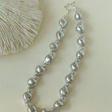 Stylish Baroque Pearl and Bead Beaded Necklace with OT Clasp - floysun