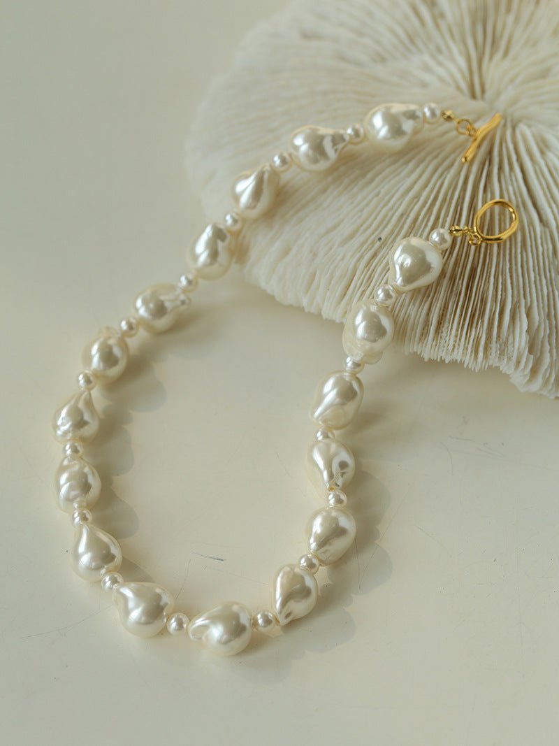 Stylish Baroque Pearl and Bead Beaded Necklace with OT Clasp - floysun