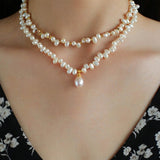 Stylish Classic Staggered Pearl Bead Pendant Necklace - floysun