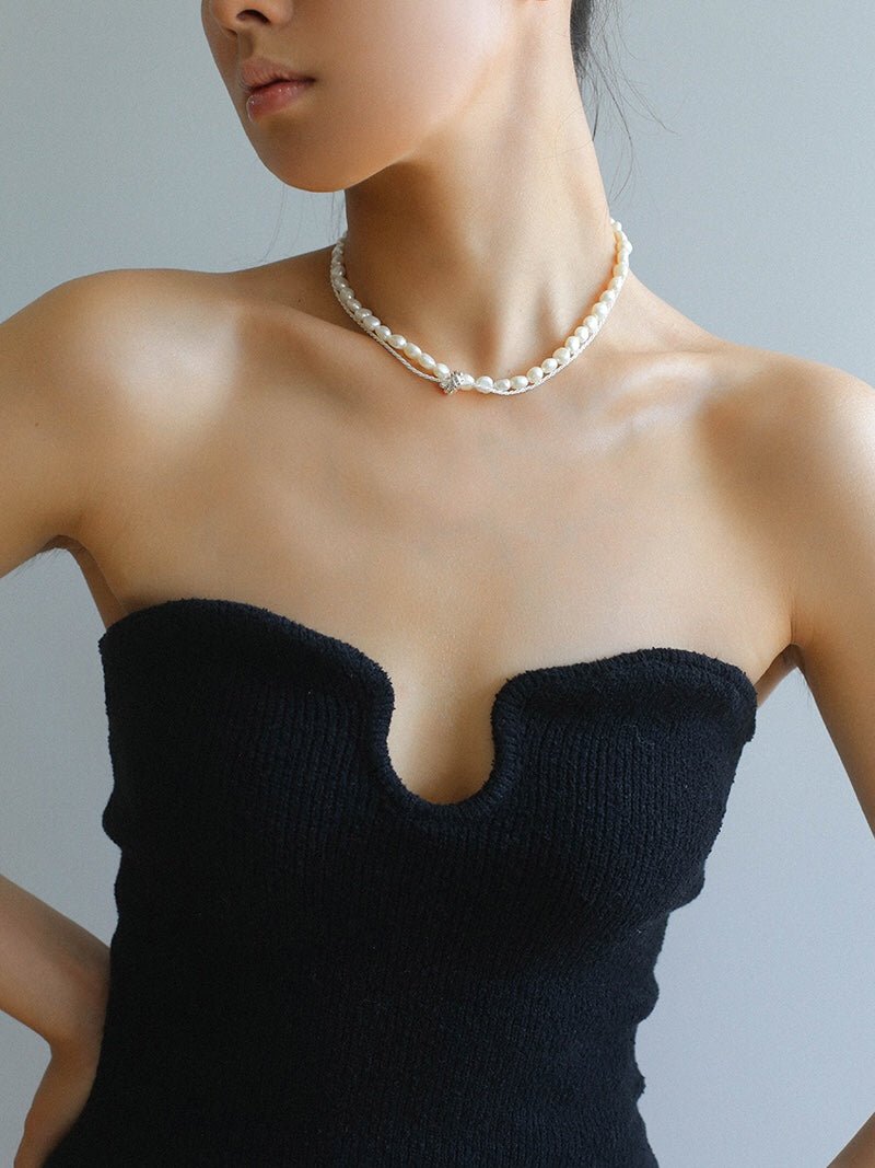 Stylishly Designed Chain Entanglement Pearl Necklace - Pearl - floysun