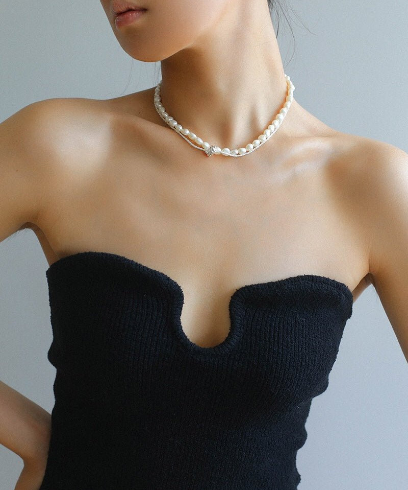 Stylishly Designed Chain Entanglement Pearl Necklace - Pearl - floysun