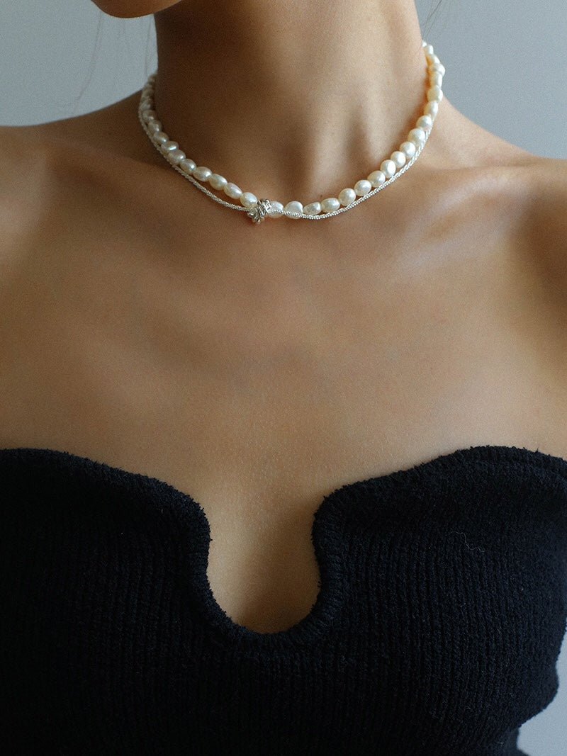 Stylishly Designed Chain Entanglement Pearl Necklace - Pearl - floysun