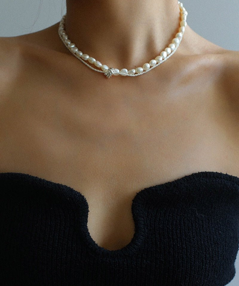 Stylishly Designed Chain Entanglement Pearl Necklace - Pearl - floysun