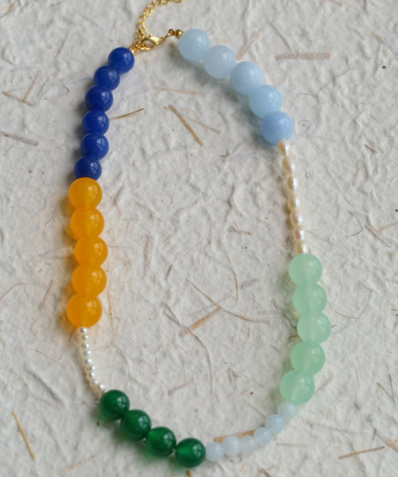 Summer Vibes Pearl and Multicolored Gemstone Beaded Necklace - floysun