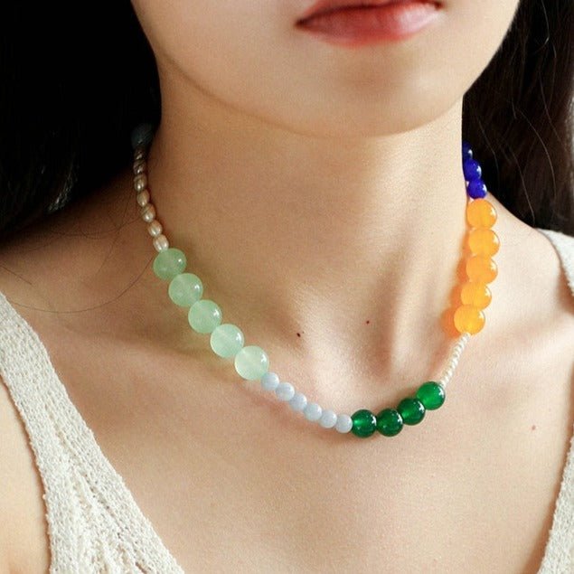 Summer Vibes Pearl and Multicolored Gemstone Beaded Necklace - floysun