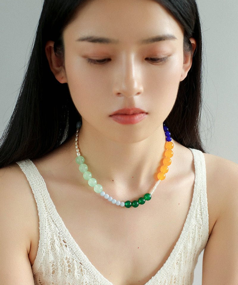 Summer Vibes Pearl and Multicolored Gemstone Beaded Necklace - floysun