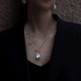 Suqare Chain Baroque Pearl Clip - on Pendants Necklace - floysun