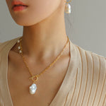 Suqare Chain Baroque Pearl Clip - on Pendants Necklace - floysun