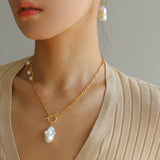 Suqare Chain Baroque Pearl Clip - on Pendants Necklace - floysun