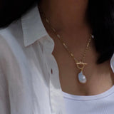 Suqare Chain Baroque Pearl Clip - on Pendants Necklace - floysun